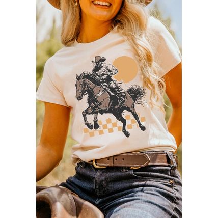 White Sunset Cowboy Print Western Fashion T Shirt