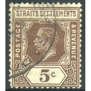 Straits Settlements 1919 - SG226 - 5c brown - KGV - used