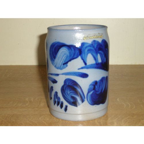 Lovely Large Grey & Blue Stoneware Tankard