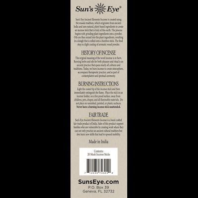 Musk, Ancient Elements, 20 Natural Incense Sticks, Sun's Eye