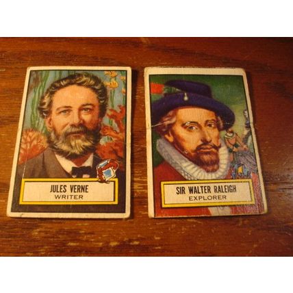1952 Topps, Look n See, 2-cards, JULES VERNE/SIR WALTER RALEIGH