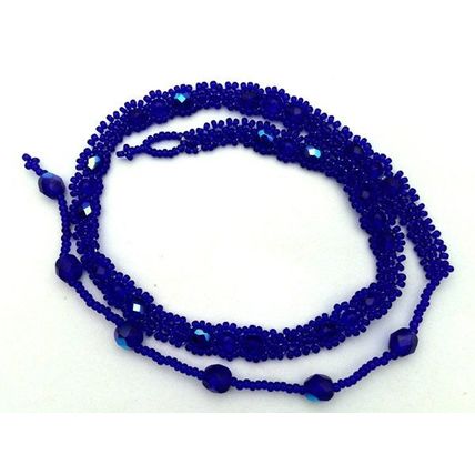 Cobalt Blue Beaded Daisy Chain Choker Necklace