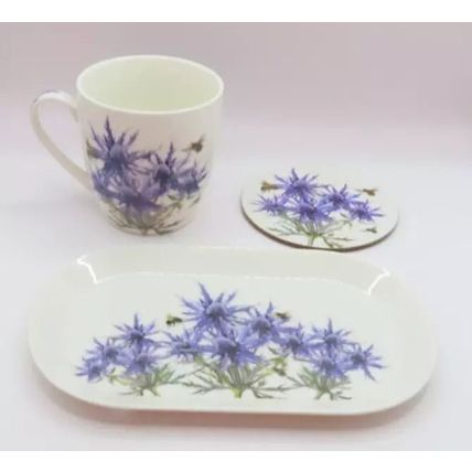 Thistle Fine China Mug & Coaster with Melamine Tray Set Boxed Gift Tableware