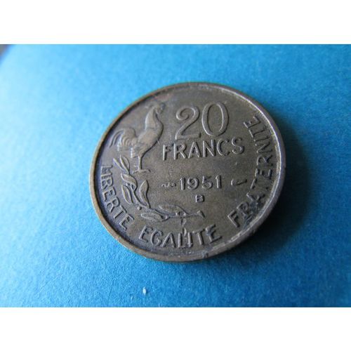 1951 FRANCE TWENTY FRANCS B MINT MARK FREE POST. AAP