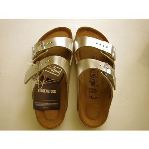 NEW Birkenstock Women Arizona Dual Band Sandals Silver Metal sz 5US / 35EU