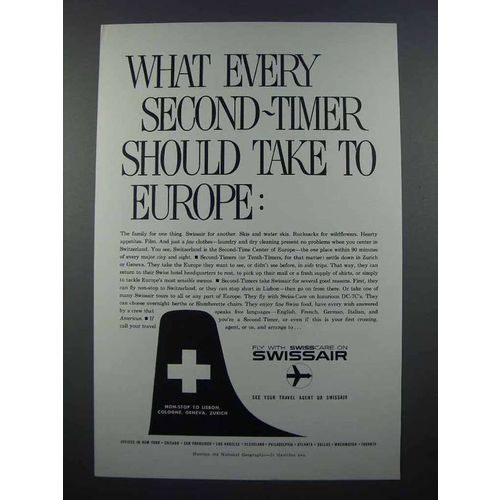 1959 SwissAir Airlines Ad - Second-Timer to Europe