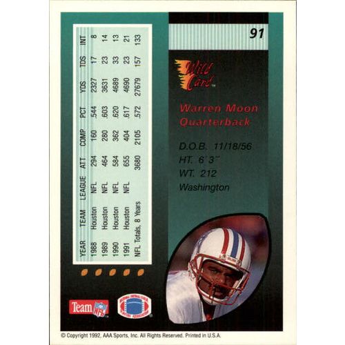 1992 Wild Card Warren Moon #91