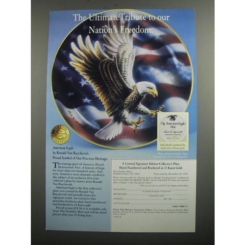 1991 Franklin Mint Ad - Amerian Eagle Plate by Ronald Van Ruyckevelt