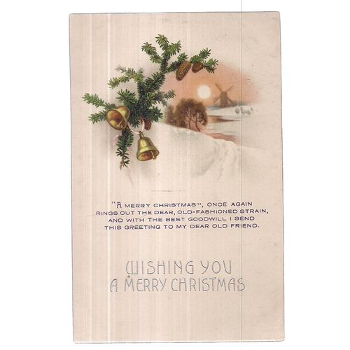 WISHING YOU A MERRY CHRISTMAS used vintage postcard