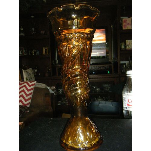 Vintage Amber Glass Vase 12" Statue of Liberty Holding Torch Olympics