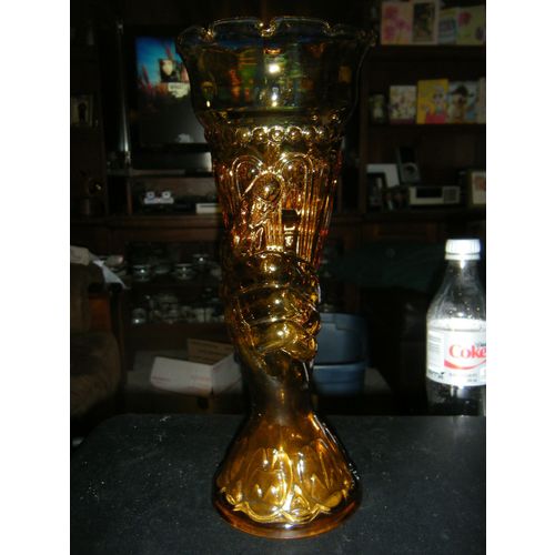 Vintage Amber Glass Vase 12" Statue of Liberty Holding Torch Olympics