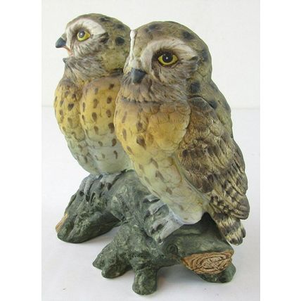 Noritake Germany Two Sitting Owls 6" Bisque Porcelain Figurine