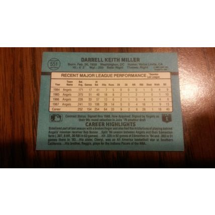 1988 Donruss Card # 551 Darrell Miller Very Good-Excellent (4) California Angels