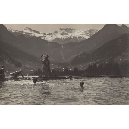 Grand Hotel Adelboden Swimming Pool Games Real Photo Old Postcard