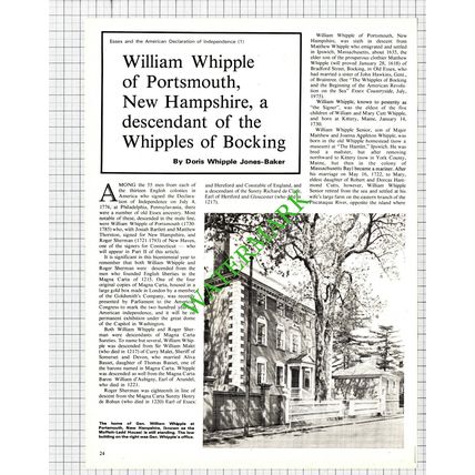 William Whipple Portsmouth New Hampshire Bocking Essex - 1976 Article