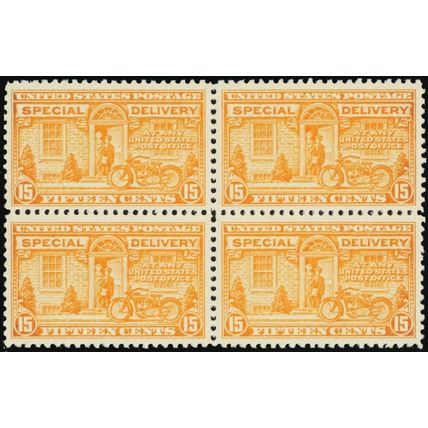 E13, Mint VF-XF NH 15¢ Special Delivery Block of Four Cat $300.00 - Stuart Katz