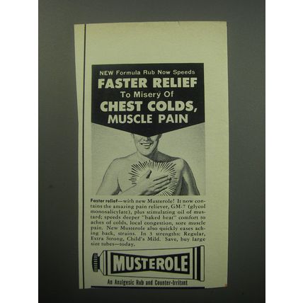 1957 Musterole Analgesic Rub Ad - New formula rub now speeds faster relief