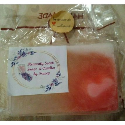 Lot of 4 Homemade Pink Grapefruit Glycerin Soap w/Pink Heart Imbed 4-5 Oz Each