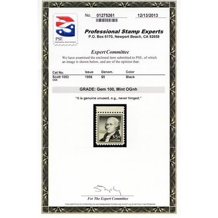 1053, Mint NH $5 Superb GEM - With Graded 100 PSE Cert SMQ $475 - Stuart Katz