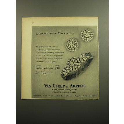 1960 Van Cleef & Arpels Jewelry Ad - Diamond Snow Flowers