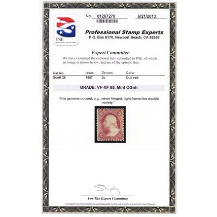 26, Mint VF/XF NH (Double Frame Line) - PSE Certificate * Stuart Katz