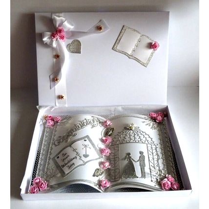 STUNNING HAND MADE BOOK DESIGN WEDDING CARD IN DECORATED KEEPSAKE GIFT BOX A4/C4