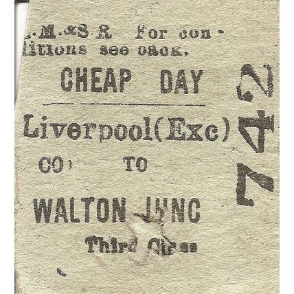 L.M.S.R. Edmondson Ticket - Liverpool Exchange to Walton Junction