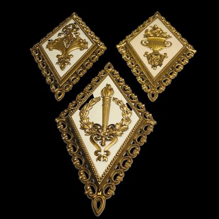 Homco Retro Plaques Wall Gold 14in Tall Plastic SYROCO Burwood-Style Set of 3