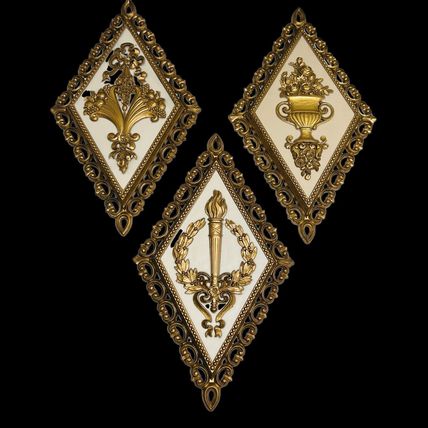 Homco Retro Plaques Wall Gold 14in Tall Plastic SYROCO Burwood-Style Set of 3