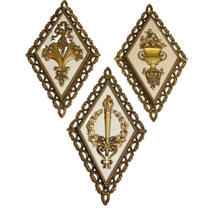 Homco Retro Plaques Wall Gold 14in Tall Plastic SYROCO Burwood-Style Set of 3