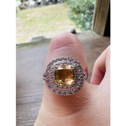 Ring Bomb Party Jewelry Brilliant Yellow & Clear Gems W/ .925 St Silver Band Sz6