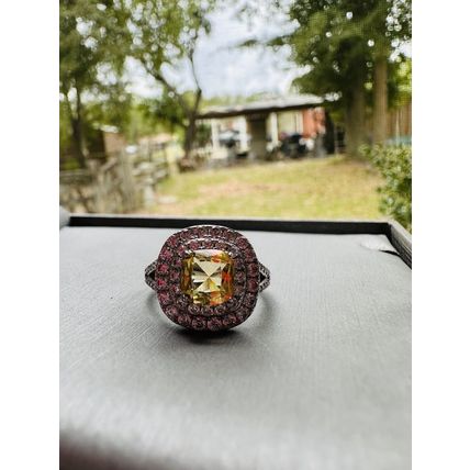 Ring Bomb Party Jewelry Brilliant Yellow & Clear Gems W/ .925 St Silver Band Sz6