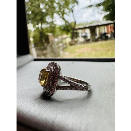 Ring Bomb Party Jewelry Brilliant Yellow & Clear Gems W/ .925 St Silver Band Sz6
