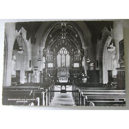 old postcard Sandringham Church Interior