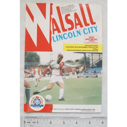 1993 programme Walsall v. Lincoln City, 20/11