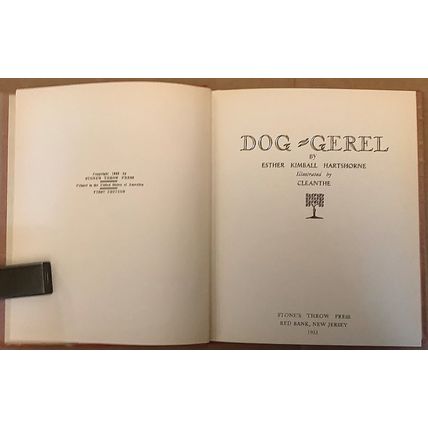 HARTSHORNE, ESTER KIMBALL. DOG GEREL. 1933, NEW CONDITION.
