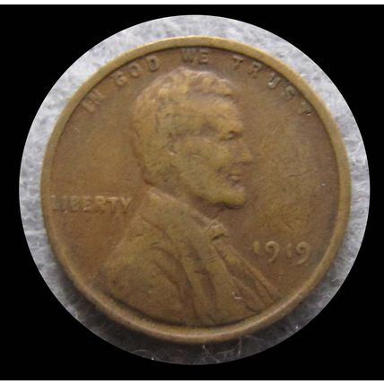 1919 USA 1c Lincoln Wheat Ears Cent Penny Coin #107