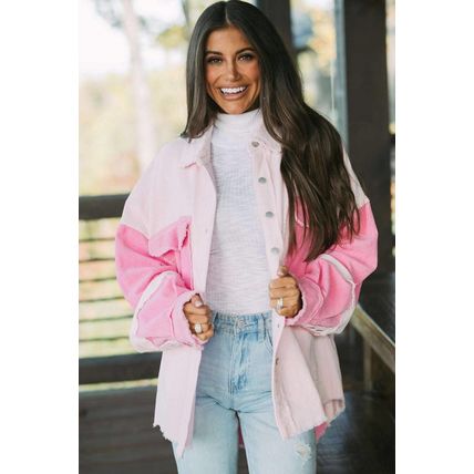 Delicacy Two-tone Color Exposed Seam Corduroy Shacket