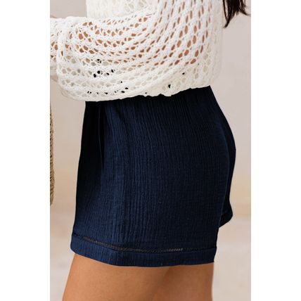 Blue Cotton Gauze Paperbag Shorts