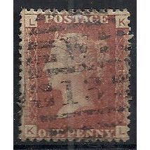 1858 SG43 1d Red Plate 164 Good/Fine Used Check Letters "KL".