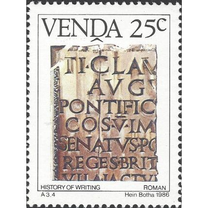 VENDA, History of Writing, Roman, white 1986, 20c