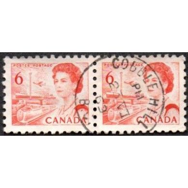 Canada 1967-73 6c Value. Transport. Orange-Red. Fine Used Pair