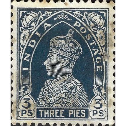 INDIA, King George VI, Imperial Crown of India, blue 1937, 3pies
