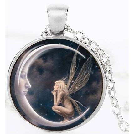 Creative Time Gem Angel Necklace / Drop Earrings Cute Little Girl Glass Pendant