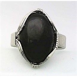 Black Onyx Stainless Steel Adjustable Wire Wrap Gemstone Ring 8