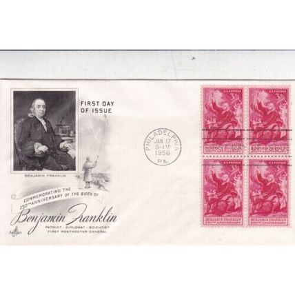 United States 1956 Benjamin Franklin FDC Philadelphia Cancel Unaddressed VGC