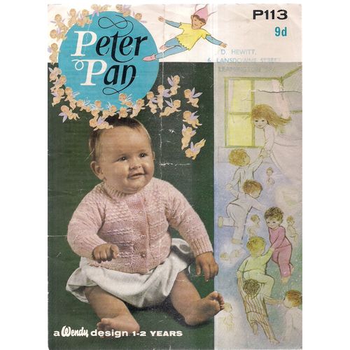 Vintage Child's Cardigan .1 to 2 years Peter Pan, Wendy Wool no P113 =