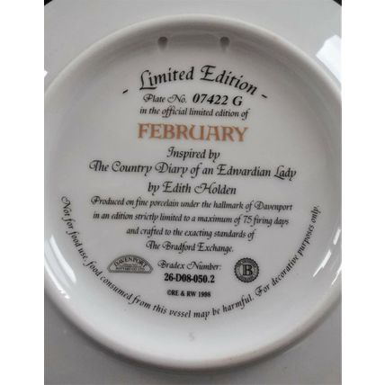 Davenport The Country Diary of an Edwardian Lady February Porcelain Plate