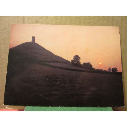 sunset at GLASTONBURY TOR, Somerset. unused postcard pub. by J Arthur Dixon =