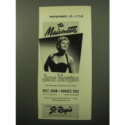1950 Hotel St. Regis Ad - The Maisonette Jane Morgan